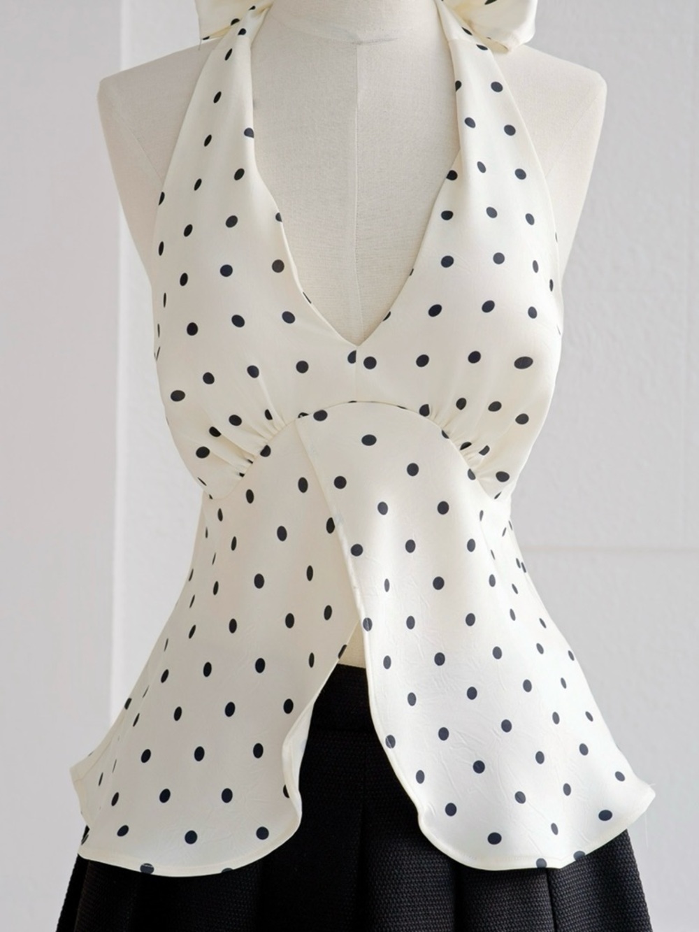Ivory Halter Polka Dot Peplum Top
